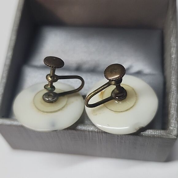 Pickaxe and Shovel Unique Oddities Vintage Earrings Screwback Simulated Opal - Picture 3 of 5